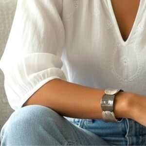 Two Tone Stretch Silver Gunmetal Color Bracelet